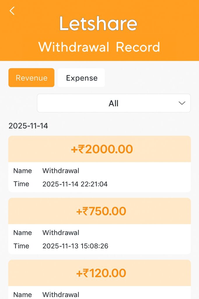 Letshare withdrawal record